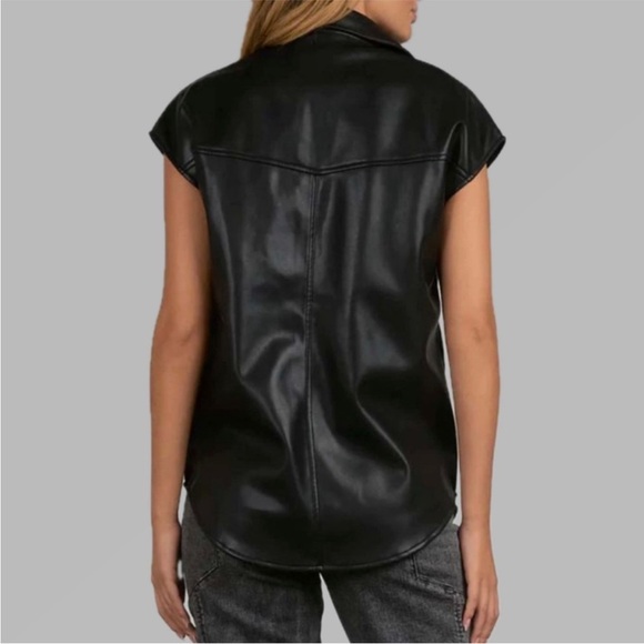 NWT Elan Black Faux Leather Florence  Sleeveless Button Down Collared Top S - Picture 6 of 8